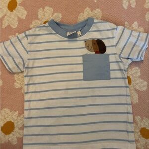 Striped Blue and White boys Shirt with Puppy Dog Appliqué